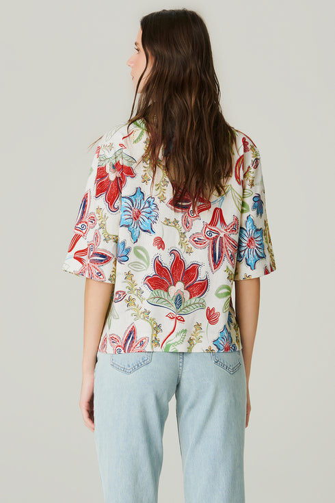 POLO LINHO ESTAMPADA FLORAL